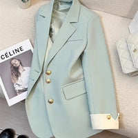 Mandotos International women's blazer coat with a stand collar, stylish office outerwear, elegant and tailored for professional wear.