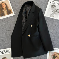 Mandotos International women's blazer coat with a chic stand collar, elegant office outwear in black, tailored fit for professional style.