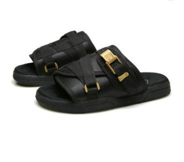 Chic unisex beach slides by MANDOTOS INTERNATIONAL with comfortable straps and stylish design for casual beachwear.