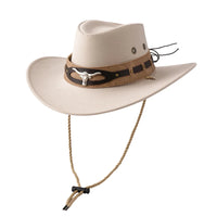 Mandotos International chic unisex cowboy hat with wide brim, stylish felt design, perfect for sun protection and fashionable cowgirl look.