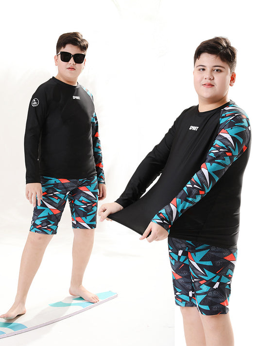 Mandotos International boys' swim trunks, 2026 new model, two-piece youth swimwear for older children, suitable for hot spring swimming.