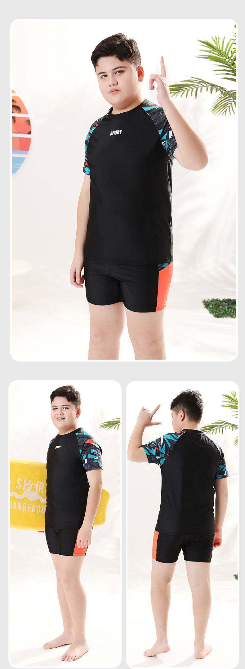 Mandotos International boys' swim trunks, 2026 new model, two-piece hot spring swimwear for older kids and youth, colorful and stylish.