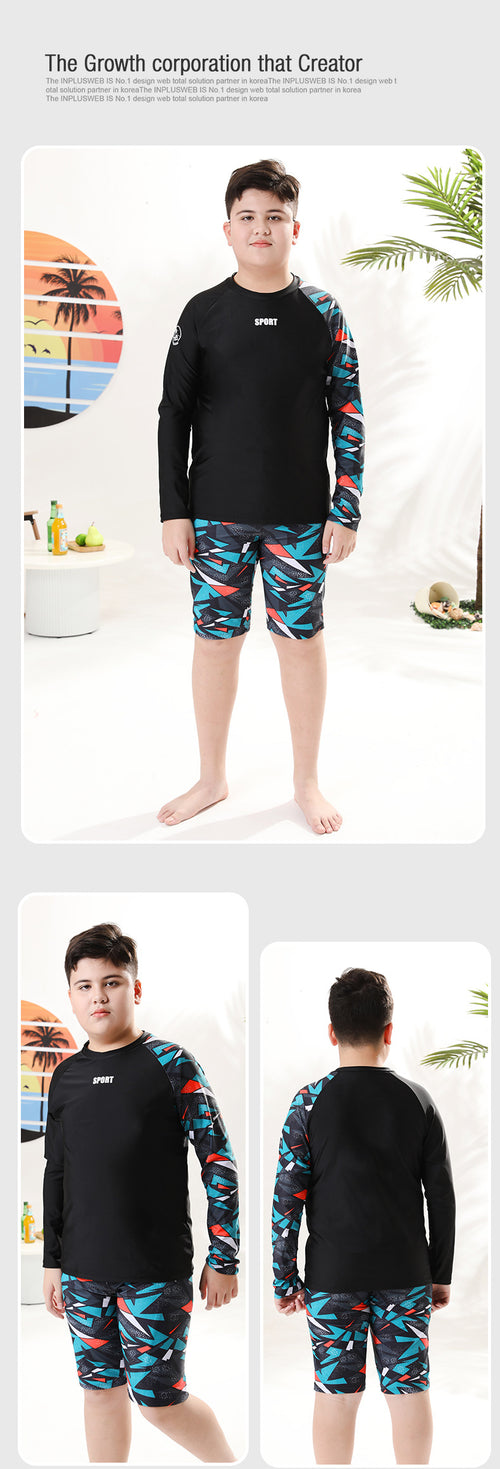 Mandotos International boys' swim trunks, 2026 new model, two-piece youth swimwear for older children, colorful and stylish.