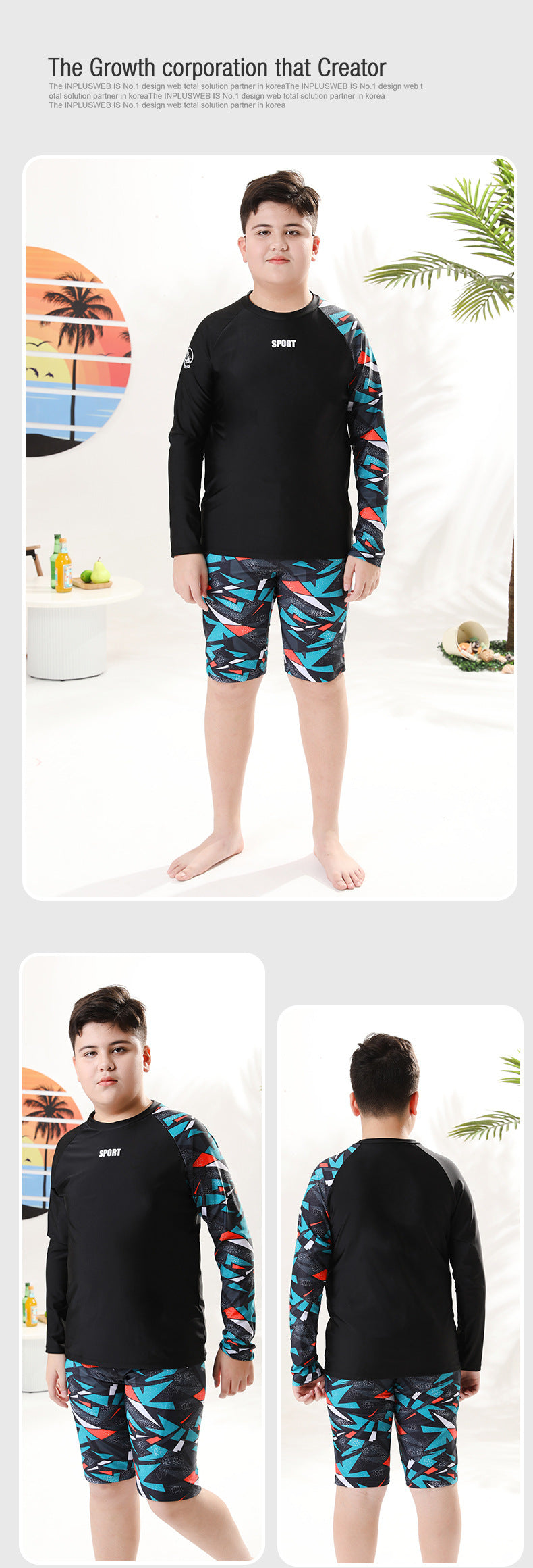 Mandotos International boys' swim trunks, 2026 new model, two-piece youth swimwear for older children, colorful and stylish.