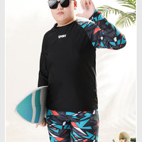 Mandotos International boys' swim trunks in vibrant colors, two-piece youth swimwear for older children and kids.