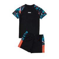 Mandotos International boys' swim trunks, 2026 new model, two-piece youth swimwear with colorful design for kids and older children.