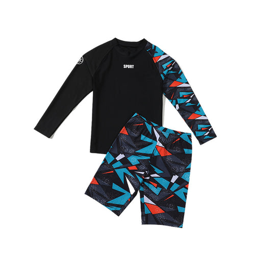 Mandotos International boys' swim trunks, 2026 new model, bright two-piece youth swimwear perfect for hot spring swimming.