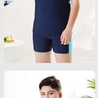 Children's boys' two-piece swim trunks by Mandotos International, sun-protective swimsuit set for hot springs, 2026 new model.