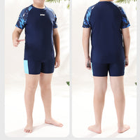 Children's boys' two-piece swim trunks from Mandotos International, sun-protective swimwear for older boys, 2026 hot spring style.