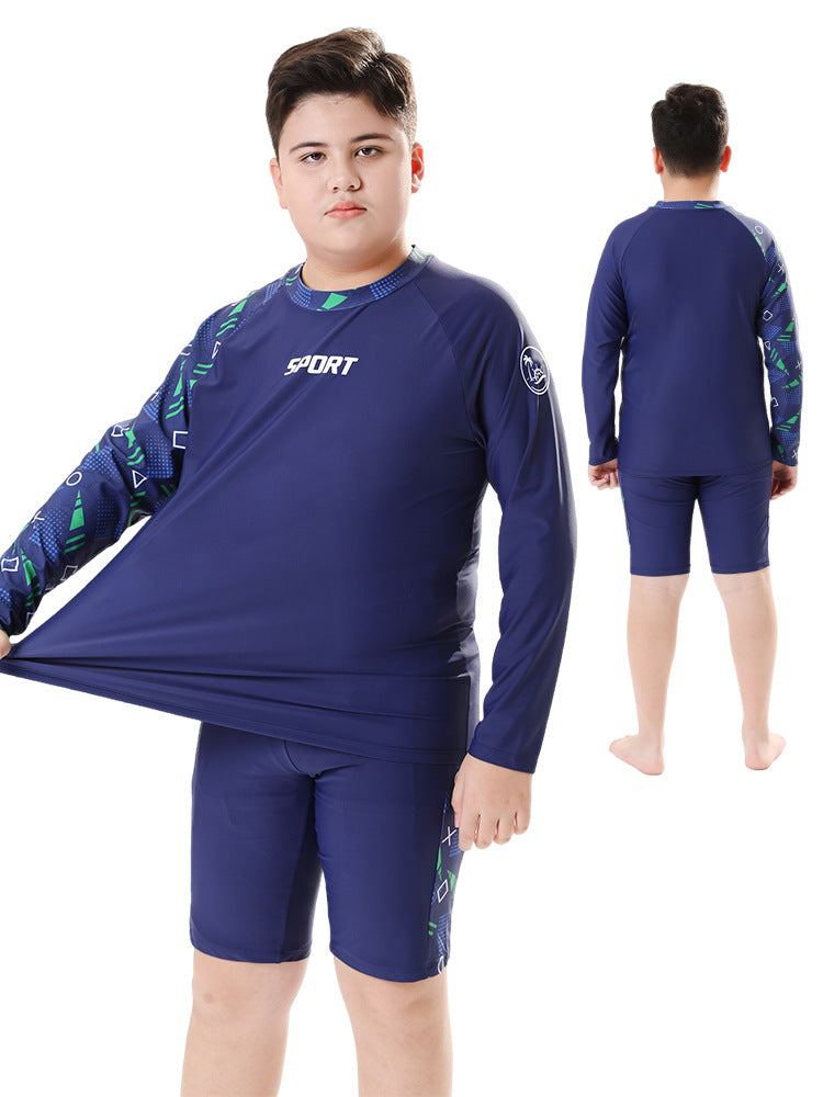 Children's boys' two-piece swim trunks by Mandotos International, sun-protective swimwear for older boys, 2026 new model, hot spring set.
