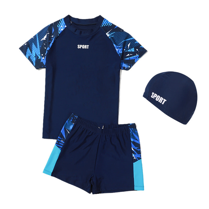 Children's boys' two-piece swim trunks by Mandotos International, sun-protective swimwear for older boys, 2026 hot spring set.