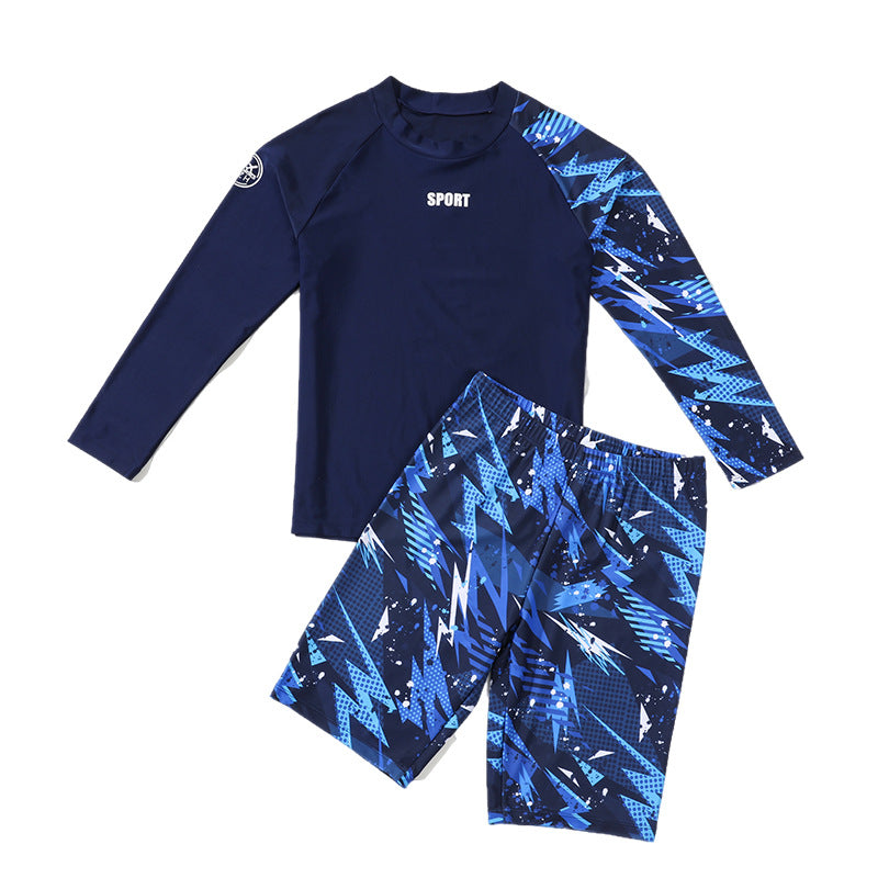 Children's boys' two-piece swim trunks by Mandotos International, sun-protective swimsuit for older boys, hot spring style, 2026 model