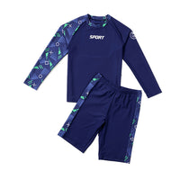 Children's boys' two-piece swim trunks by Mandotos International, professional sun-protective swimsuit for hot spring swimming.