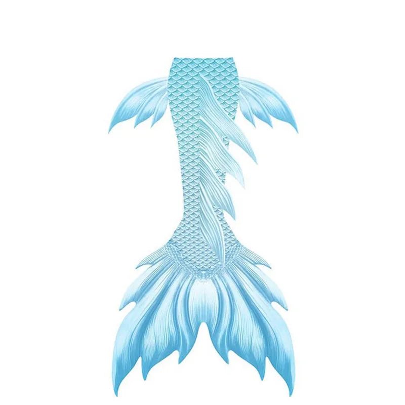 Shiny mermaid tails swimsuit by MANDOTOS INTERNATIONAL, featuring a vibrant, shimmering mermaid skin design perfect for swimming.