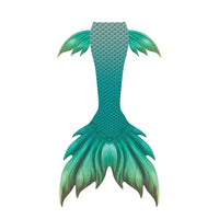 Shiny mermaid tails swimsuit by MANDOTOS INTERNATIONAL featuring a vibrant, metallic mermaid skin design for swimming fun.