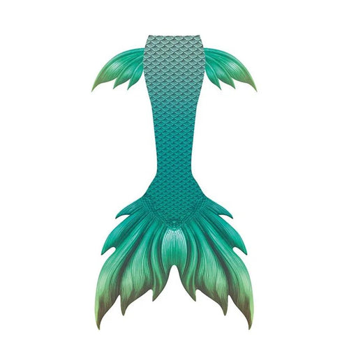 Shiny mermaid tails swimsuit by MANDOTOS INTERNATIONAL featuring a vibrant, metallic mermaid skin design for swimming fun.