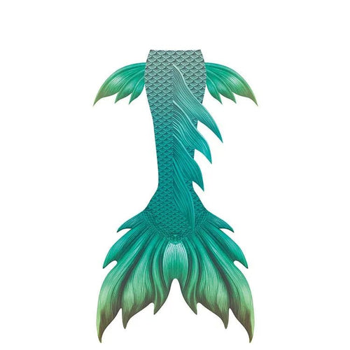 Shiny mermaid tails swimsuit by Mandotos International featuring a colorful, shimmering mermaid skin design for swimming and cosplay.