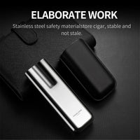 Mandotos International Cigarloong portable stainless steel cigar case with leather exterior, anti-pressure travel cigar humidor box.