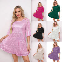 Mandotos International cross-border fashion sequined dress featuring Europe and US style, with sparkling sequins and a stylish design.