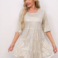 Mandotos International cross-border fashion sequined dress showcasing European and US style with shimmering embellishments.