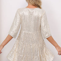 Mandotos International cross-border fashion sequined dress featuring European and US style with sparkling embellishments.