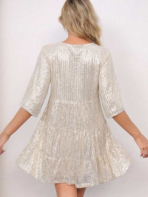 Mandotos International cross-border fashion sequined dress featuring European and US style with sparkling embellishments.