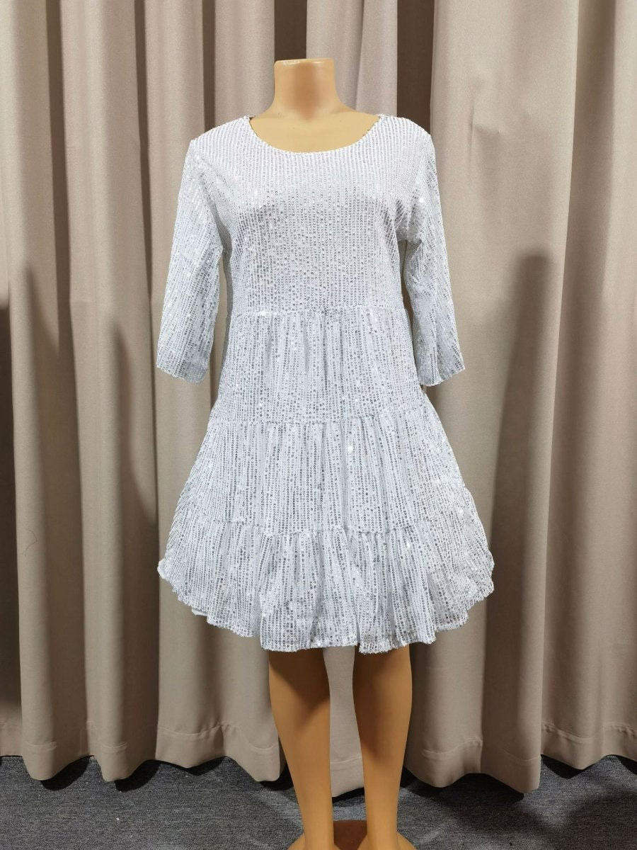 Mandotos International cross-border fashion sequined dress showcasing Europe and US style with shimmering sequins and elegant design.