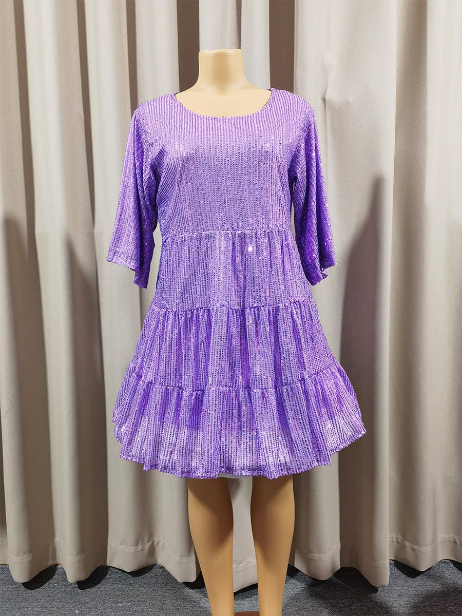 Mandotos International cross-border fashion sequined dress with European and US style, featuring vibrant sequins and elegant design.