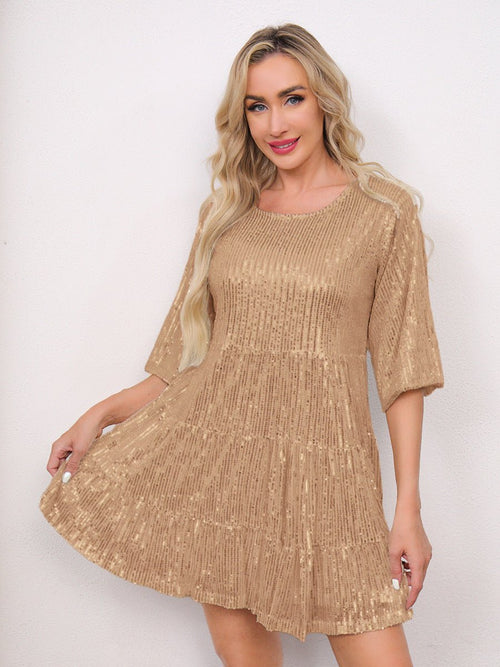 Mandotos International cross-border fashion sequined dress showcasing Europe and US style, elegant design with shimmering sequins.