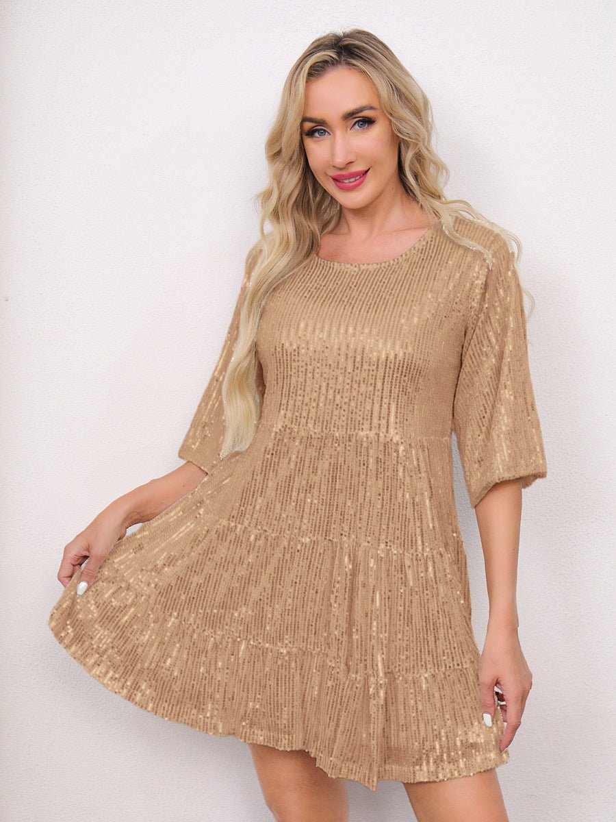 Mandotos International cross-border fashion sequined dress showcasing Europe and US style, elegant design with shimmering sequins.