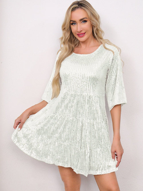 Mandotos International cross-border fashion sequined dress featuring European and US style, with sparkling sequins and a stylish silhouette.