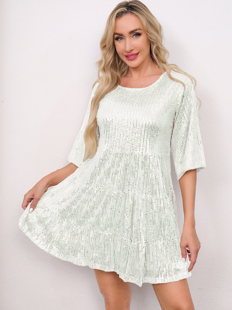 Mandotos International cross-border fashion sequined dress featuring European and US style, with sparkling sequins and a stylish silhouette.