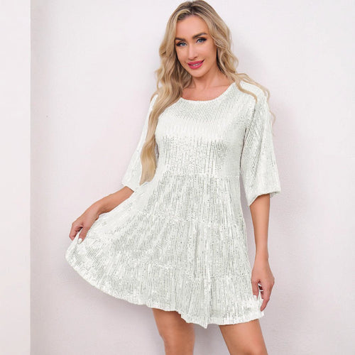 Mandotos International cross-border fashion sequined dress featuring Europe and US style, with sparkling sequins and elegant design.