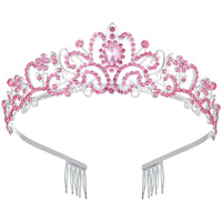 Crystal Queen Rhinestone Tiara with Combs by MANDOTOS INTERNATIONAL, elegant wedding or pageant crown with sparkling rhinestones.