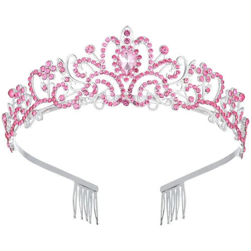 Crystal Queen Rhinestone Tiara with Combs by MANDOTOS INTERNATIONAL, elegant wedding or pageant crown with sparkling rhinestones.
