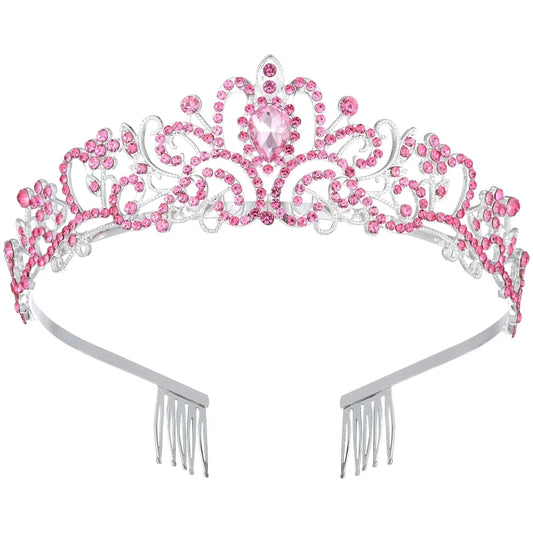 Crystal Queen Rhinestone Tiara with Combs by MANDOTOS INTERNATIONAL, elegant wedding or pageant crown with sparkling rhinestones.