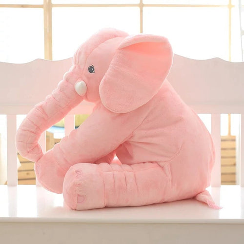Soft plush Cuddly Elephant Sleep Pal by MANDOTOS INTERNATIONAL, shown lying down with floppy ears and gentle features.