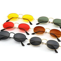 Round metal frame sunglasses with custom logo by Mandotos International, showcasing sleek design and durable metal construction.