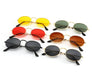 Round metal frame sunglasses with custom logo by Mandotos International, showcasing sleek design and durable metal construction.