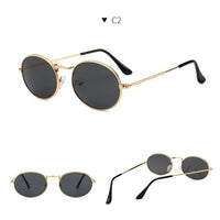 Round metal frame sunglasses with custom logo from Mandotos International, showcasing sleek design and durable construction.