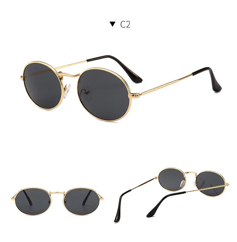 Round metal frame sunglasses with custom logo from Mandotos International, showcasing sleek design and durable construction.