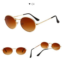 Round metal frame sunglasses with custom logo by MANDOTOS INTERNATIONAL, showcasing sleek design and durable construction.