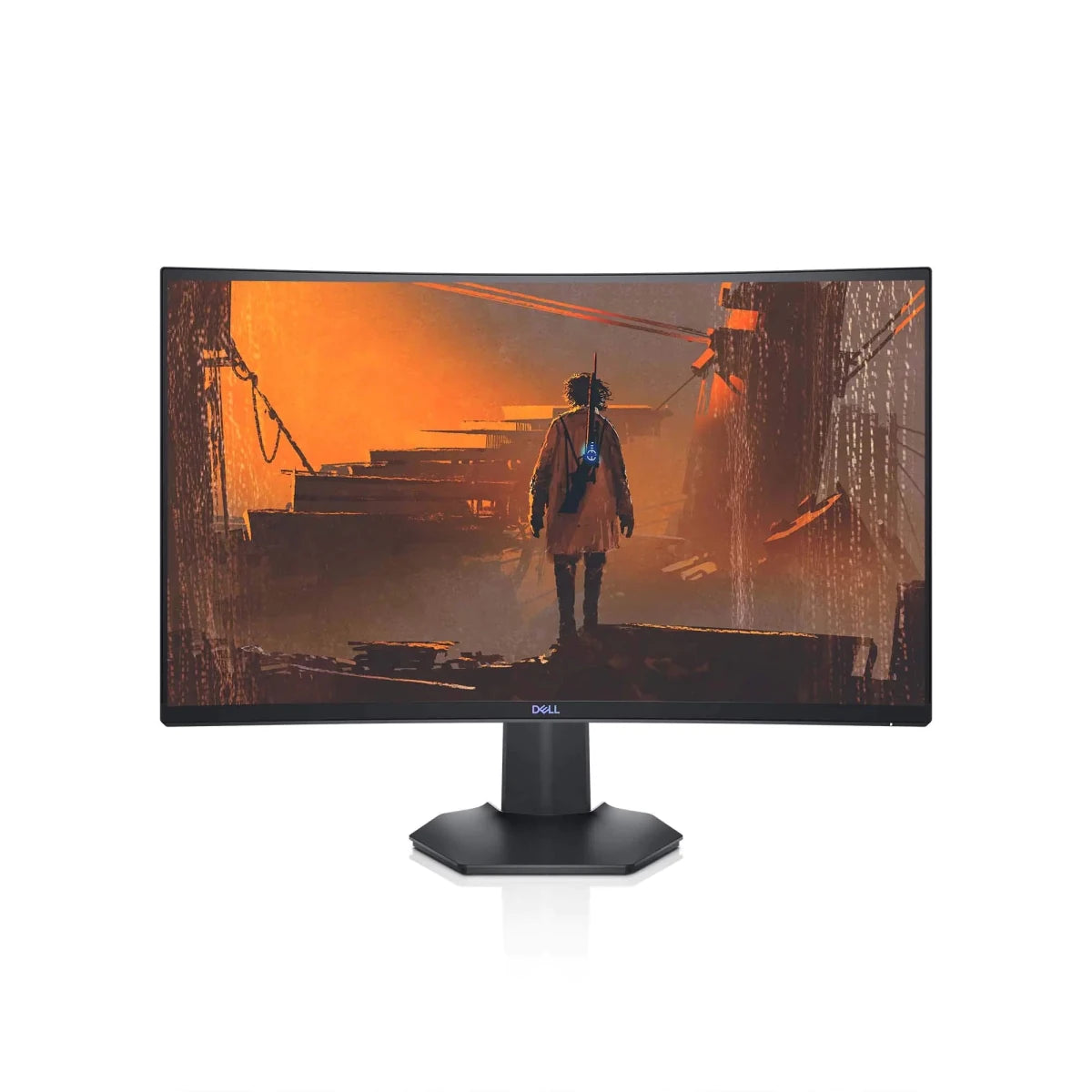 Dell 27-inch curved gaming monitor with 144Hz FHD display, Nvidia G-Sync, AMD FreeSync, HDMI, DisplayPort, VESA, gray color.
