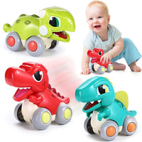 Colorful Dino Dash toddler car toy by MANDOTOS INTERNATIONAL featuring playful dinosaur characters for young children.