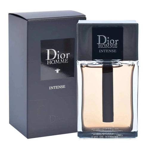 Dior Homme Intense EDP spray for men, 1.7 oz, with sleek bottle and brand label, showcasing a luxury fragrance product.