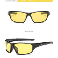 Mandotos International DUBERY 2022 polarized night vision sports sunglasses for men, with sleek black frame and tinted lenses.