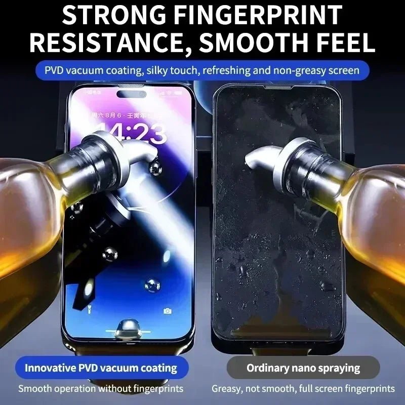 Mandotos international dust-free oleophobic screen protector for iPhone 14-15, XS-XR, 16-17, easy install glass.