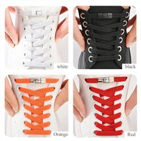 Elastic no-tie shoelaces with press lock from MANDOTOS INTERNATIONAL, suited for kids and adults' sneakers, easy to use and secure.