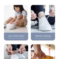 Elastic no-tie sneaker laces with press lock by MANDOTOS INTERNATIONAL, suitable for kids and adults, shown on sneakers.