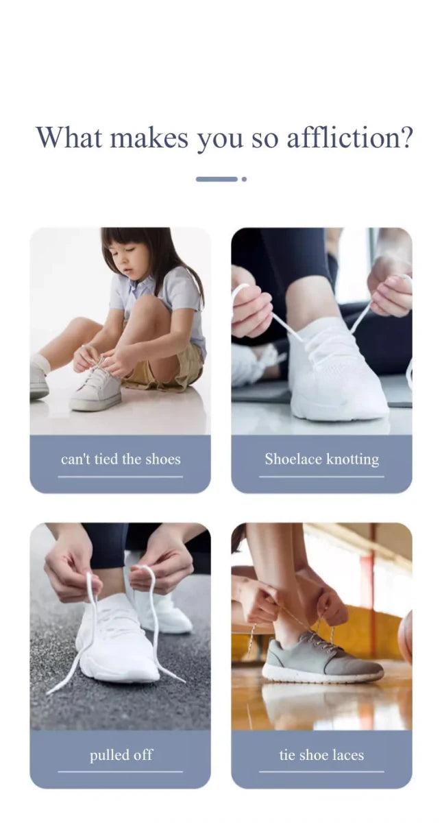 Elastic no-tie sneaker laces with press lock by MANDOTOS INTERNATIONAL, suitable for kids and adults, shown on sneakers.
